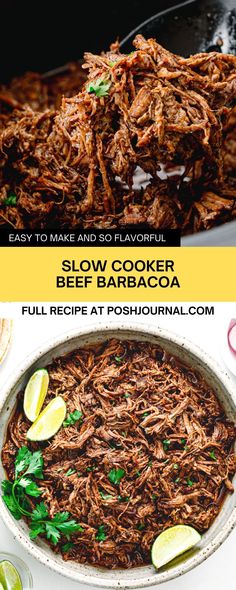 slow cooker beef barbacoa recipe with limes and cilantro