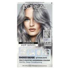 2019 Haircolors Of The YearExclusively For Light Blondes3X Highlights Gentle, Deep ConditioningOne Application Permanent Haircolor GelLevel 3 - PermanentFeria Redefines BlackL´Oreal Paris has carefully selected smokey silver as one of its 2019 haircolors of the year.Expressive Color For The VisionaryFeria is custom-blended by master colorists for the imaginative trendsetter. Formulated with multi-faceted icy silver tones for a smokey gray with shimmering undertones. Feria Multi-faceted color wit Highlight Formula, Feria Hair Color, Silver Hair Dye, Kids Box Braids, Paris Hair, Small Box Braids, Deep Conditioning Hair, Short Box Braids, Black Ponytail Hairstyles