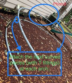 an image of a garden hose attached to the side of a house with text reading attach the next gutted piece with things at each point