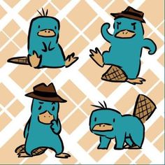 three blue birds with hats on their heads and one is wearing a hat, while the other