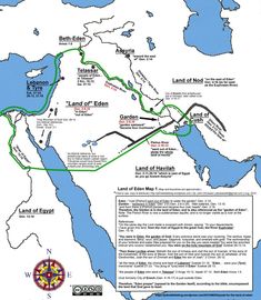 a map showing the route of land of eden in ancient egypt, with major roads