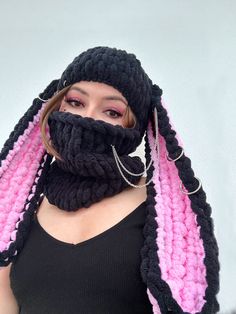 Custom Ski Mask, Bunny Balaclava, Festival Mask, Crochet Balaclava, Bulky Scarf, Knitted Bunny, Beanie With Ears, Scarf Face Mask, Knitted Balaclava