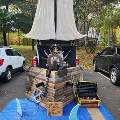 there is a pirate ship made out of wood