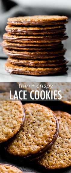 a stack of thin and crispy lace cookies