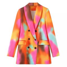 Covered and still Sexy! This jacket amazing colorful blazer is definitely worth grabbing inner lining for comfort and warmth Button front True to Size take your normal size Blazer Streetwear, Outfit Formal Mujer, Perfect Sunset, Blazer For Women, Women Tie, Printed Art, Long Blazer, Long Sleeves Coats, Womens Tie