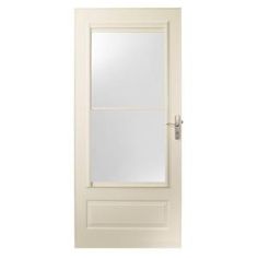 a white door with a mirror on the front and side panels to it's sides