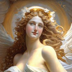 a painting of an angel with long hair