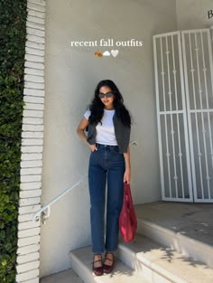 Minimal Fall Outfit, Mary Janes Outfit, Hm Outfits, Extravagant Outfits, Looks Jeans, Style Parisienne, Flats Outfit, Her Outfits, Red Bag