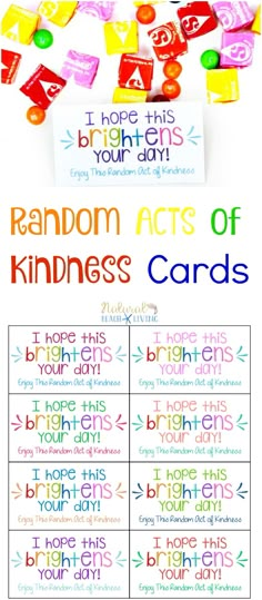 the rainbow acts of kindness card game is shown with colorful candy candies and words