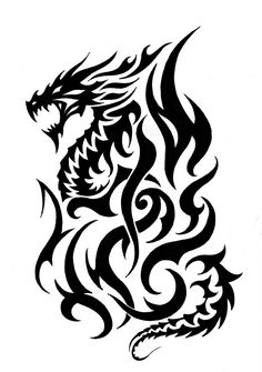 a black and white dragon tattoo design