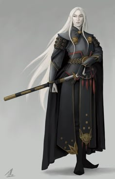 a character from the video game fire emblem, with long white hair and wearing a black outfit