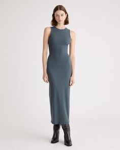 Your invite to be comfy and look cool has arrived. Our Tencel Rib Knit Tank Midi Dress is made from Tencel™ fabric, so it's soft, has plenty of stretch, and is more sustainable, too. With its sleeveless design and midi length, we predict tons of outfit possibilities. Tank Top Midi Dress, Cotton Bras, Ribbed Dress, Long Tank, Flattering Dresses, Navy And Brown, Just Run, Knit Tank, Knitted Tank Top