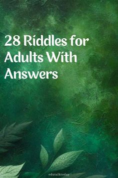 the cover of 28 riddles for adults with answers, including two leaves and one green background