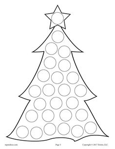 a christmas tree coloring page with circles on the top and bottom, in black and white