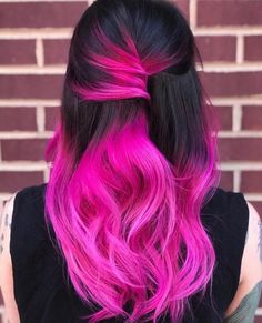 Black To Pink Ombre Hair, Black And Pink Hair Ideas, Black Hair Pink Highlights, Pink And Black Hair, Magenta Hair, All Things Pink, Hair Color Formulas, Dye Ideas, Dye Colors