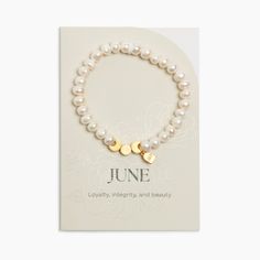 Details Freshly Picked Birthstone Bracelets help you remember the month you fell in love with your baby! Wear this bracelet as a bond between your soul and theirs. The June Birthstone Bracelet features fresh water pearl beads to symbolize loyalty, integrity, and beauty. Made with easy-to-wear elastic, each bracelet includes three gold moon phase charms to represent the women who came before you, the woman you are today, and the mom you hope to be. Get yours today! Features 6mm pearl beads Gold p Birthstone Bracelet Diy, Spiritual Pearl Bracelet With Pearl Charm As Gift, Spiritual Pearl Bracelet With Charm As Gift, Spiritual Pearl Charm Bracelet As Gift, Elegant White Bracelet For Birthday Gift, Inspirational Jewelry With Round Beads For Mother's Day, Inspirational Round Beads Jewelry For Mother's Day, Inspirational Round Beaded Jewelry For Mother's Day, Adjustable Pearl Bracelet For Anniversary And Mother's Day