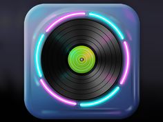 an app icon with a record in the center and neon lights on it's side