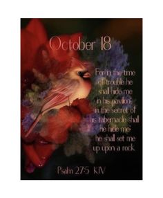 a red bird sitting on top of a flower next to a quote from palm 25 kjv