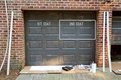 two garage doors with the words 1st coat and 2nd coat on them