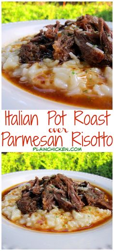 this is an image of italian pot roast with parmesan risotto