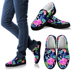 Flower Hibiscus, Mens Slip On Shoes, Canvas Slip On Shoes, Hawaiian Flower, Black Slip On Shoes, Women's Slip On Shoes, Pineapple Pattern, Pineapple Print, Bright Purple