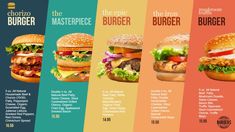 the burger menu is designed to look like it has different types of hamburgers on it