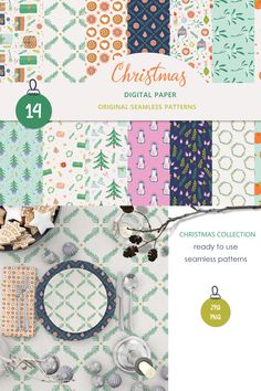 christmas digital paper pack with different patterns