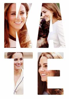 the letter e is made up of photos of kate, william, and princess charlotte