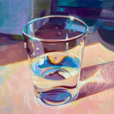 an oil painting of a glass on a table