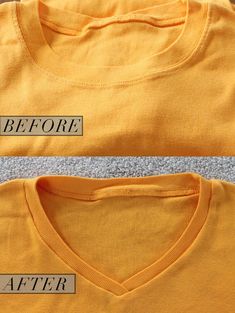 before and after t - shirts that have been changed to yellow with black letters on them