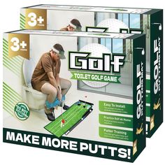 the golf game is in its box and it's ready to be played on the toilet