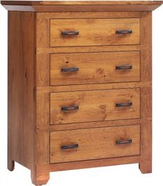 a wooden dresser with four drawers on one side and an open drawer on the other