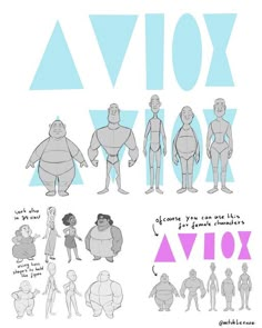 various poses and body shapes for an animated character