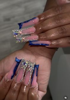 Blue Birthday Nails, Junk Nails, Acrylic Toe Nails, Drip Nails, Simple Gel Nails, Colored Acrylic Nails, Girly Acrylic Nails, Glow Nails