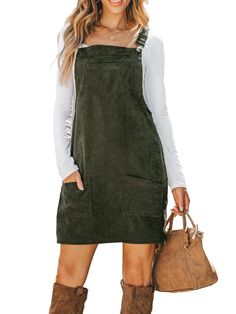 PRICES MAY VARY. [Premium Fabric]: The dress is made of 100% polyester so that it is breathable and cozy with slightly elasticity. [Unique Design]: This dress features a classic corduroy fabric and a playful overall design, offering a blend of comfort and trendiness. Elevate your casual style with our Corduroy Square Neck Mini Overall Dress! [Perfect Sizing]: Available in XS, S, M, L, XL. (XS=0-2, S=4-6, M=8-10, L=12-14, XL=16-18). Please refer to our size chart for specific measurements to achi Overall Dresses, Corduroy Overall Dress, Fearless Women, Womens Fall Dress, Green Mini Dress, Corduroy Dress, Mini Dress Casual, Overall Dress, Types Of Dresses