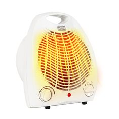 an electric heater with yellow lights on it's side and thermometer