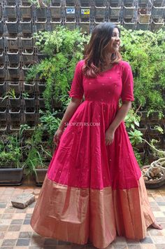 Get Ready Girls Gang To Be The Bridesmaid! – Shopzters Pink Long Frock Designs, Traditional Frock Designs, Silk Saree Anarkali Dress, Tissue Anarkali Dress, Saree Into Anarkali Dress, Anarkali Dress From Saree, Saree Dress Indian Kurti, Saree Dress Gowns, Saree Anarkali Dress