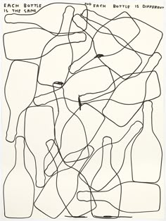 a black and white drawing with lines in the shape of bottles on top of each other