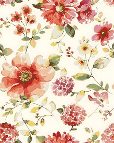 an image of a flower pattern on a white background with red, yellow and pink flowers