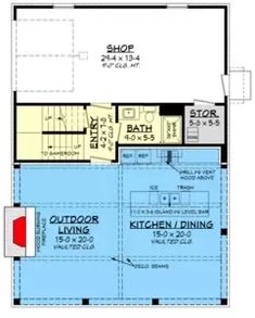 the floor plan for this house shows the kitchen and living room