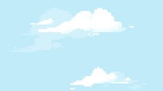 the sky is filled with white clouds and blue skies in this pixel art style photo