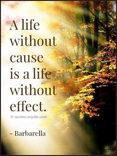 an image of a quote about life without cause is a life without effect by barbarella