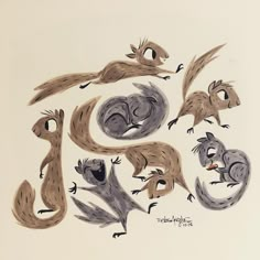 an image of some animals that are doing different things together in the same drawing style