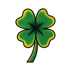 a four - leaf clover is shown in green, yellow and black ink on a white background