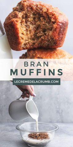 two muffins being poured into a glass bowl