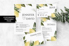 wedding stationery with lemons and greenery