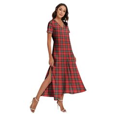 Stuart of Bute Tartan Plaid V-neck Dress Side SlitThe soft and comfortable fabric, the small design with side slits, and the V-neckline are suitable for commuting, beach and other scenes. Fabric: Jersey(95% polyester and 5% spandex) Regular fit V-neck, short sleeve, side split Fabric weight: 180g/m² Care Instruction: machine wash cold with similar colors, do not bleach, tumble dry low, do not iron, do not dry clean. Notice: a variety of factors may cause slight differences between the actual product and the mock-up, including but not limited to colors and precision of elements position. Tartan Clothing, Scottish Plaid, Small Design, Tartan Dress, Red Tartan, Modern Dress, Aberdeen, Side Split, Tartan Plaid