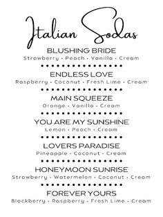 the italian sodas menu is shown in black and white