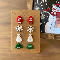 Lasercut Christmas Earrings, Glowforge Christmas Earrings, Acrylic Laser Cut Design, Acrylic Christmas Earrings, Acrylic Earrings Laser Cut, Winter Stud Earrings, Christmas Earrings Studs, Snowmen Earrings, Laser Cut Jewelry Acrylic