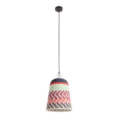 a multicolored pendant light hanging from a ceiling